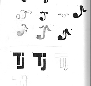 My initial two directions for Troy were a split note and a monogram-type logo.